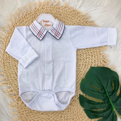 Body Gola Bordada - Pontilhado Marinho e Vermelho